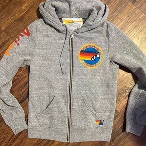 Gray Aviator Nation Zip Up Fleece Sweatshirt